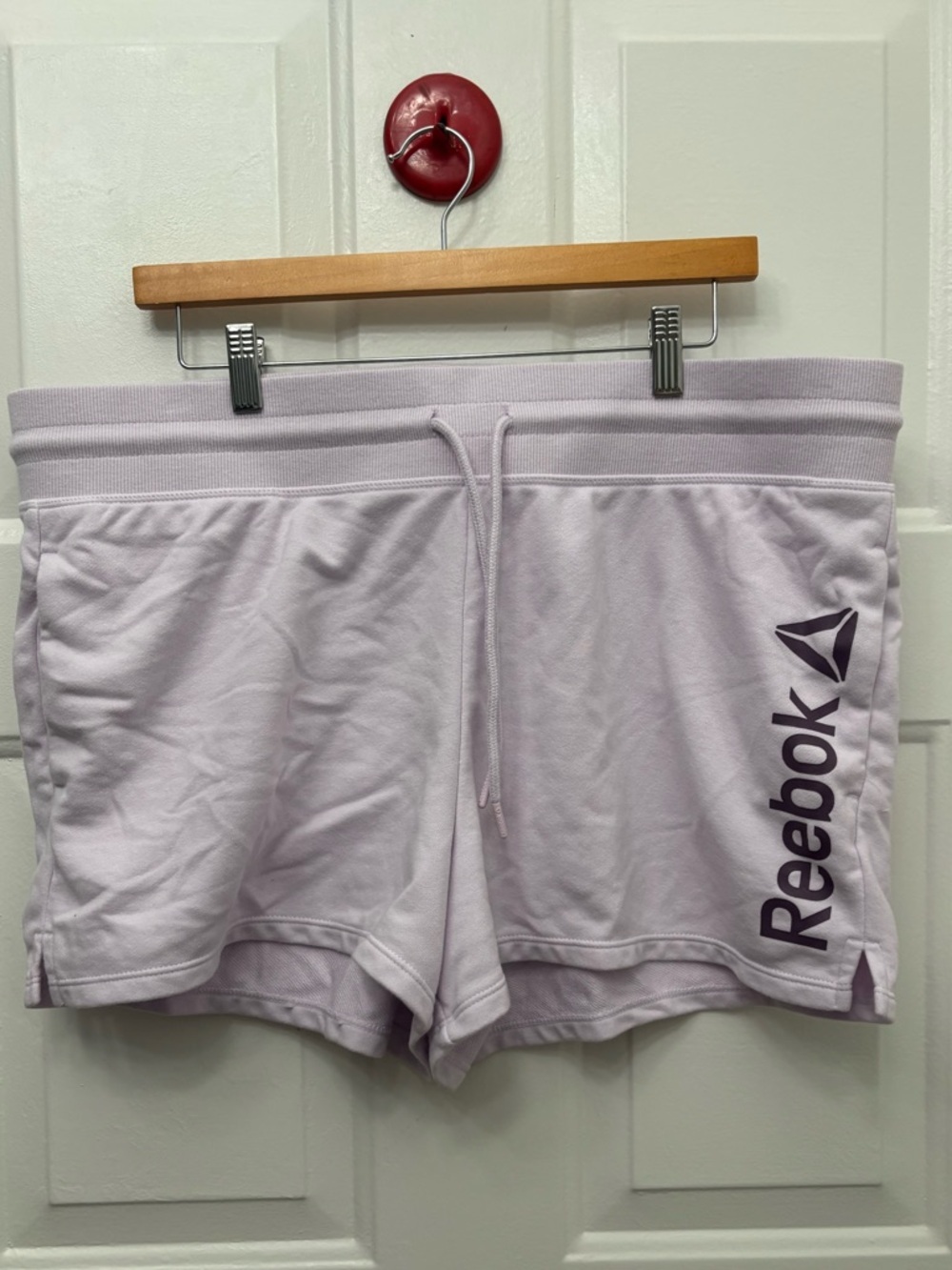 Reebok Lilac Womens Athletic Shorts with Dark Purple Logo